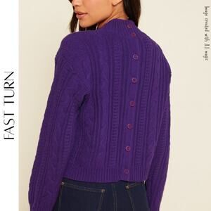 FAST TURN Purple Knit Button Back Sweater, S, NWT!